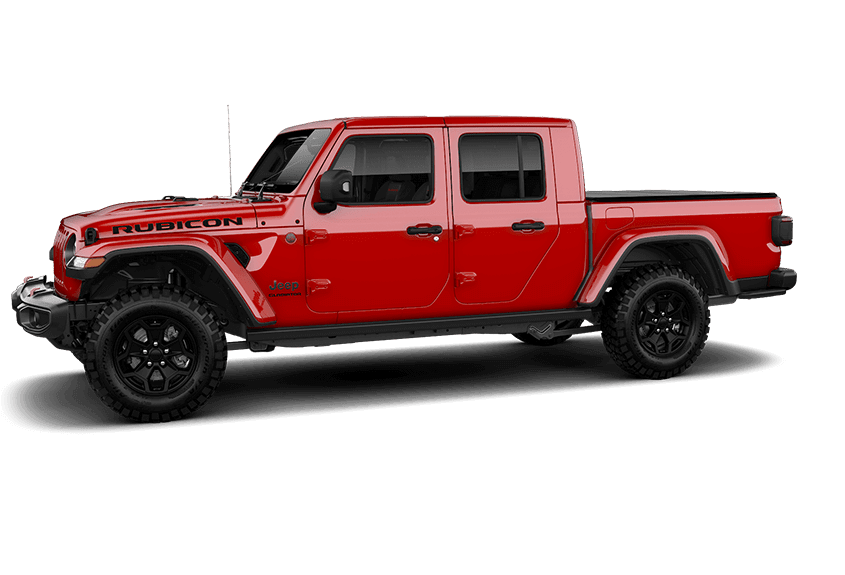 Jeep Gladiator na cor vermelha com Portas, Para-Brisa e Teto em fundo transparente.